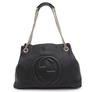 Gucci Chain Shoulder Bag Soho Interlocking GG Fringe Charm Black